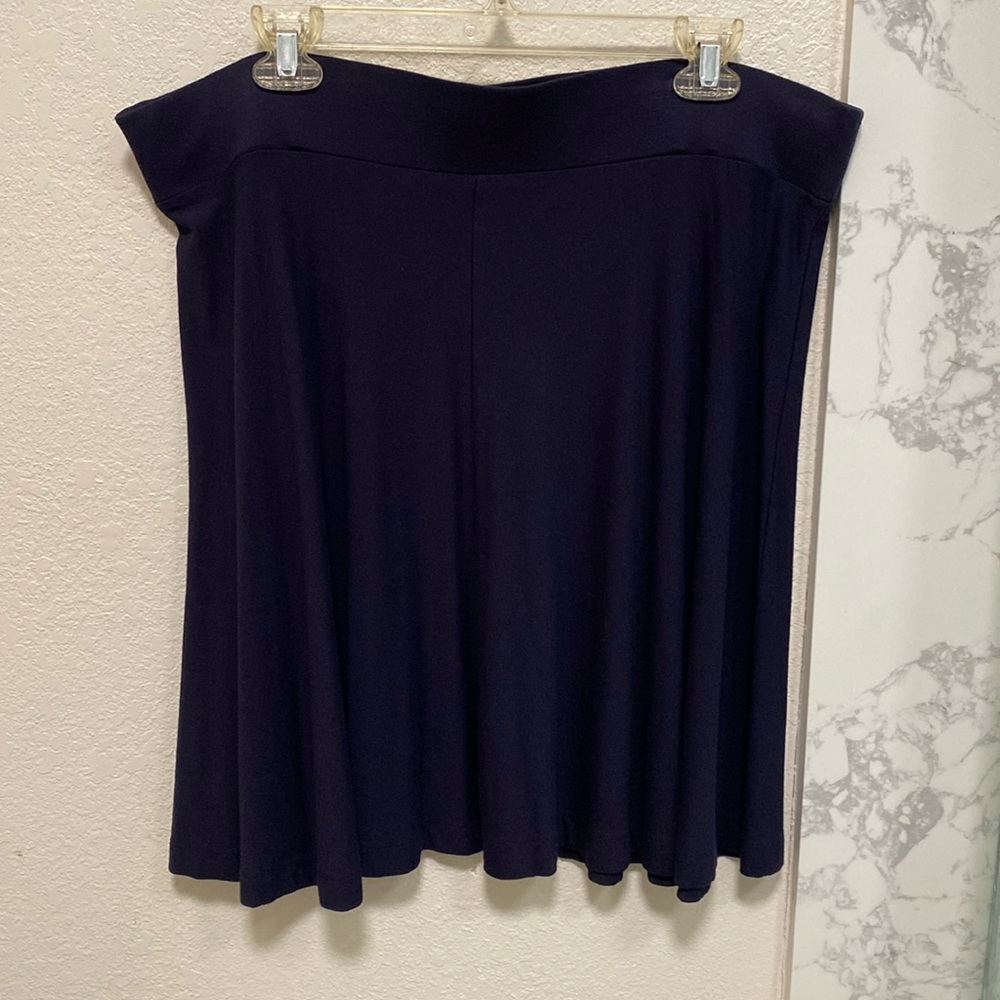 Loft XL Navy Blue Wide Flat Elastic Waist Band Circle Skirt Knee Length